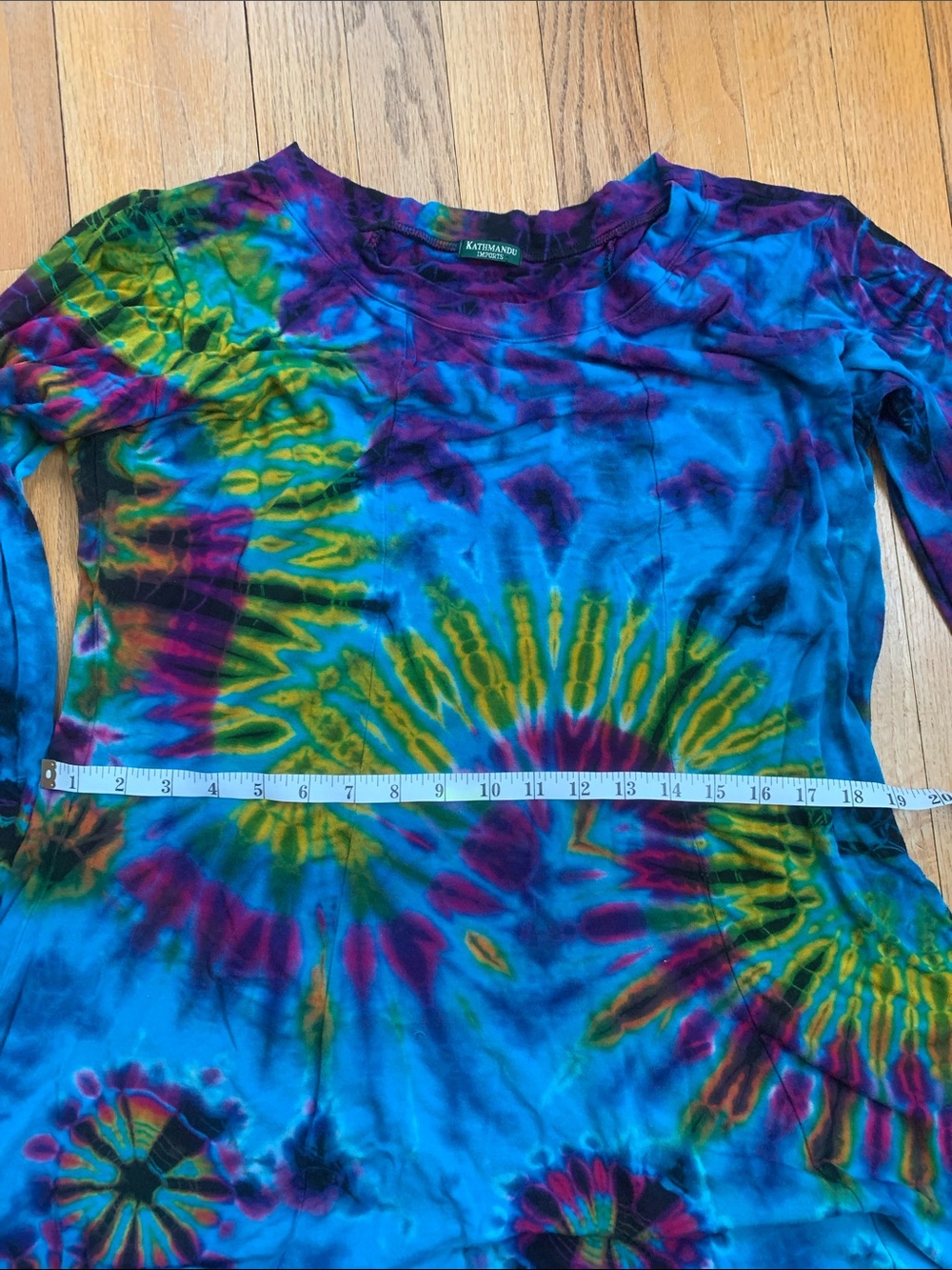 Tie-Dye Long Sleeve Tunic Top Dress- Blue Multicolor Women’s Large or XL - Picture 4 of 15